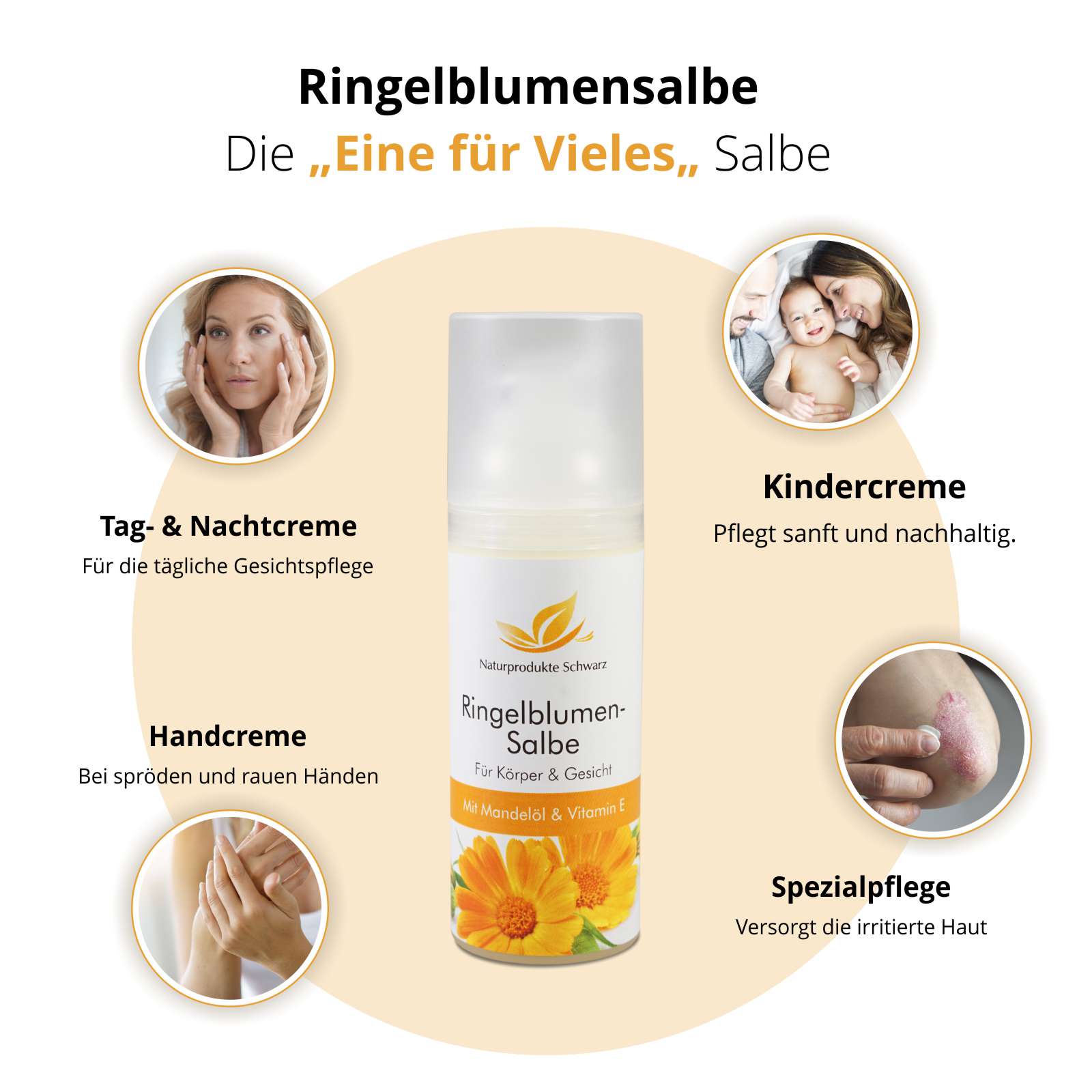 Ringelblumensalbe mit BIO Calendula, BIO Mandelöl und Vitamin E