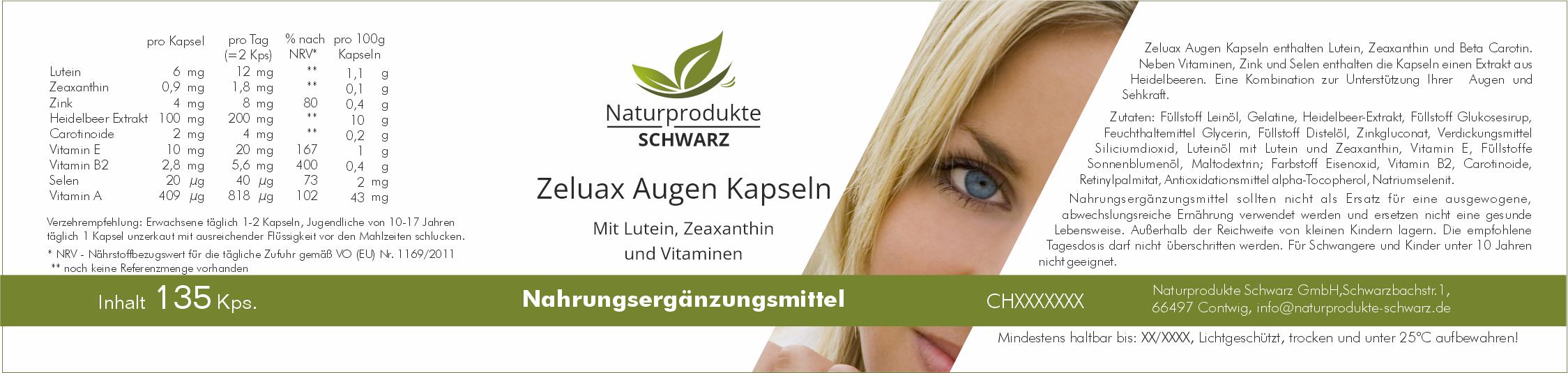 Zeluax Augen-Kapseln - mit Lutein und Zeaxanthin