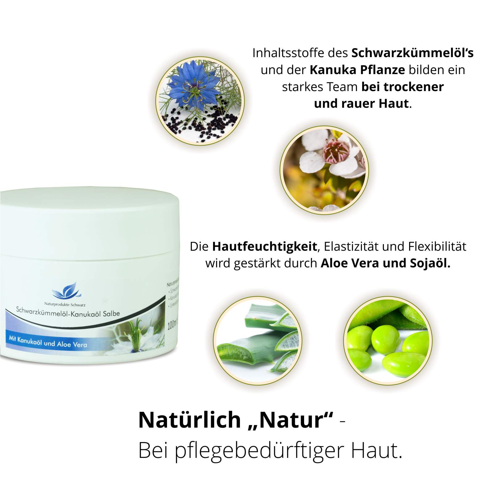 Schwarzkümmelöl Kanuka Salbe - Bei Juckreiz, gegen trockene Haut, bei Neurodermitis