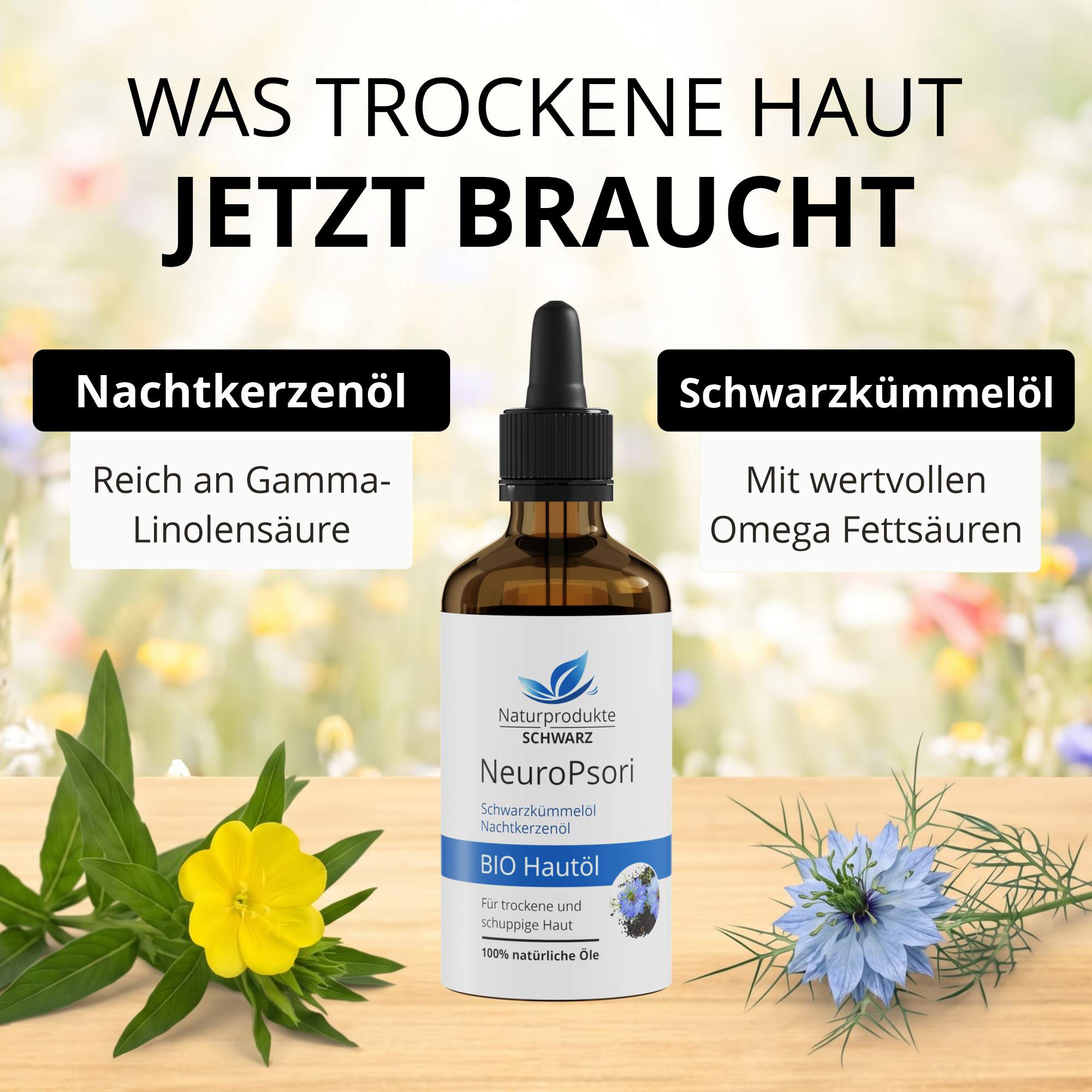 NeuroPsori BIO-Hautöl - mit Nachtkerzenöl, bei Neurodermitis und Schuppenflechte