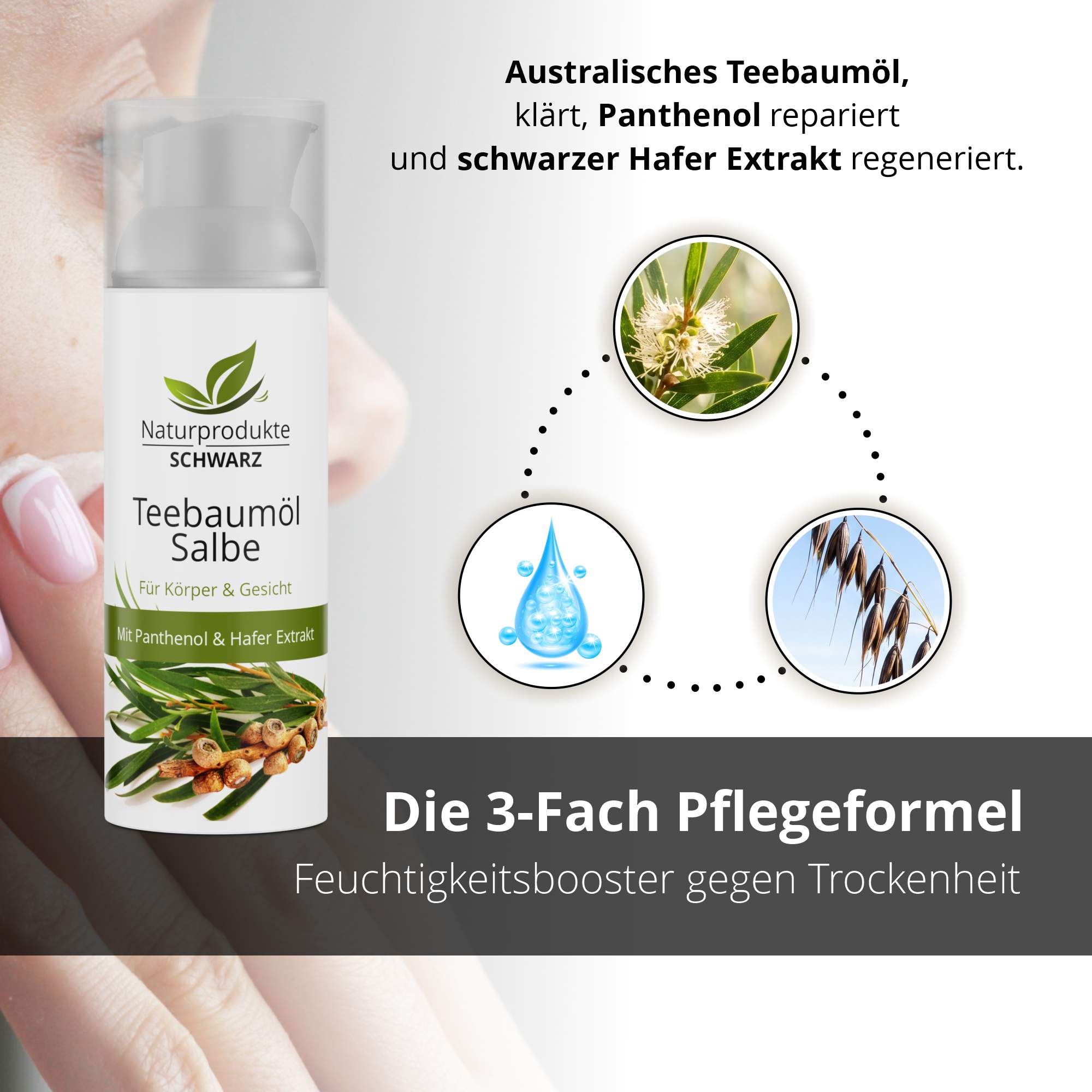 Teebaumölsalbe mit Panthenol und schwarzem Hafer Extrakt