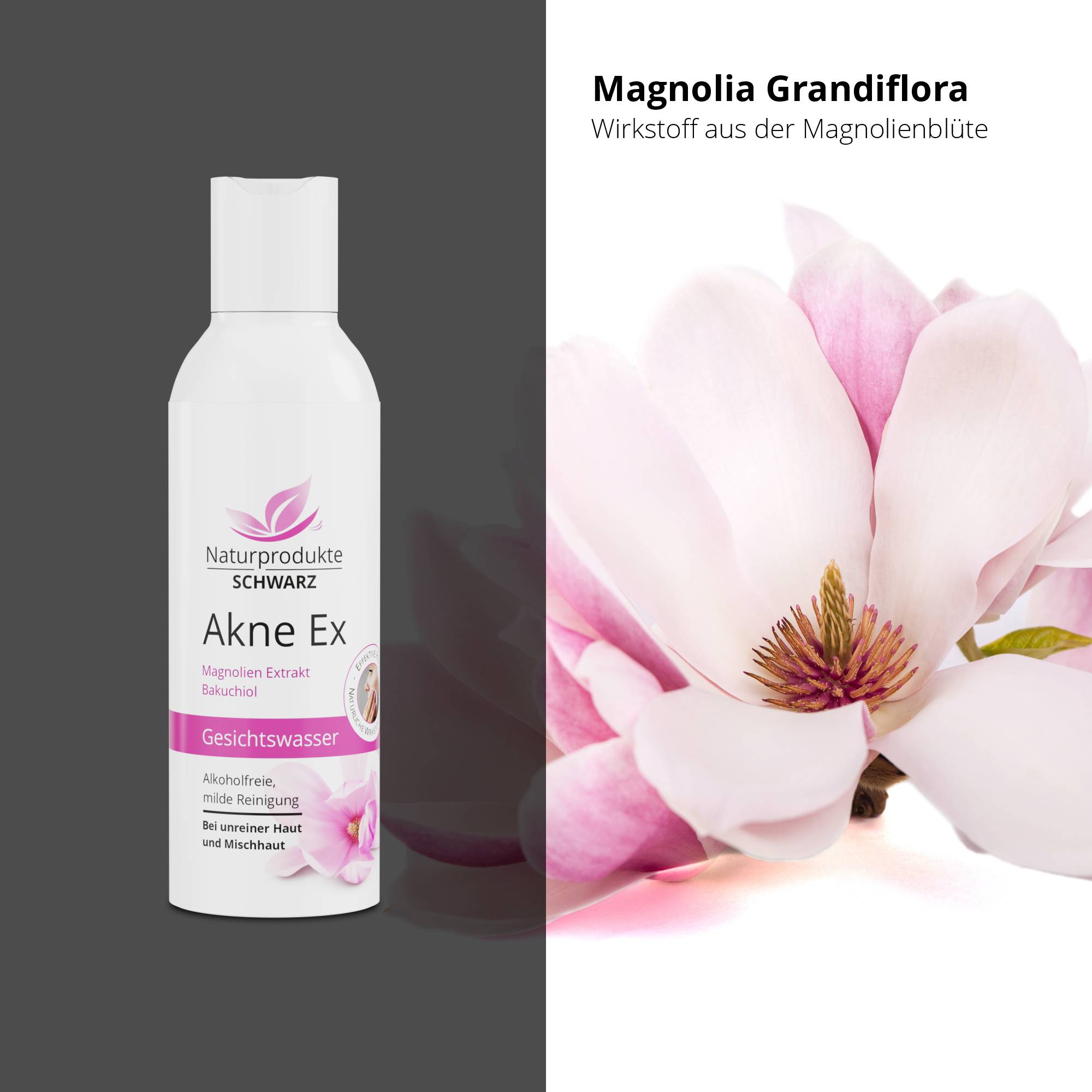 Akne Ex Gesichtswasser - Mit Magnolien Extrakt, Bakuchiol und Teebaumöl - Ohne Alkohol