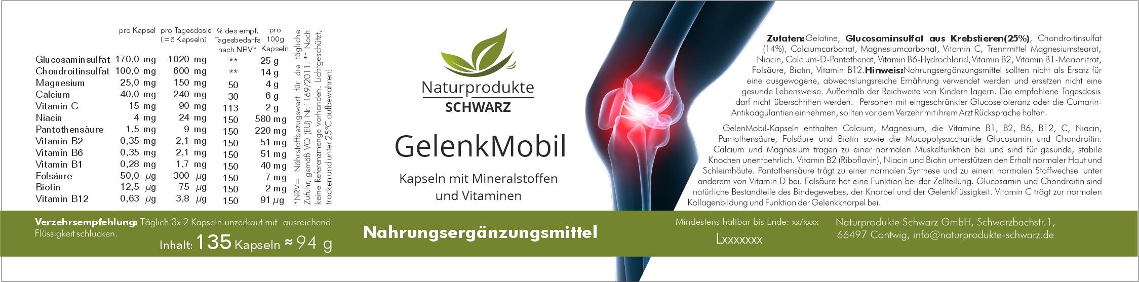 GelenkMobil Kapseln - Mit Mineralstoffen, Vitaminen, Glucosamin Sulfat und Chondroitin Sulfat